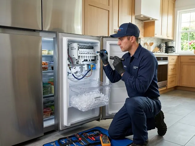 Appliance Repair Hero technician repairing a refrigerator ice maker in Brookneal, VA